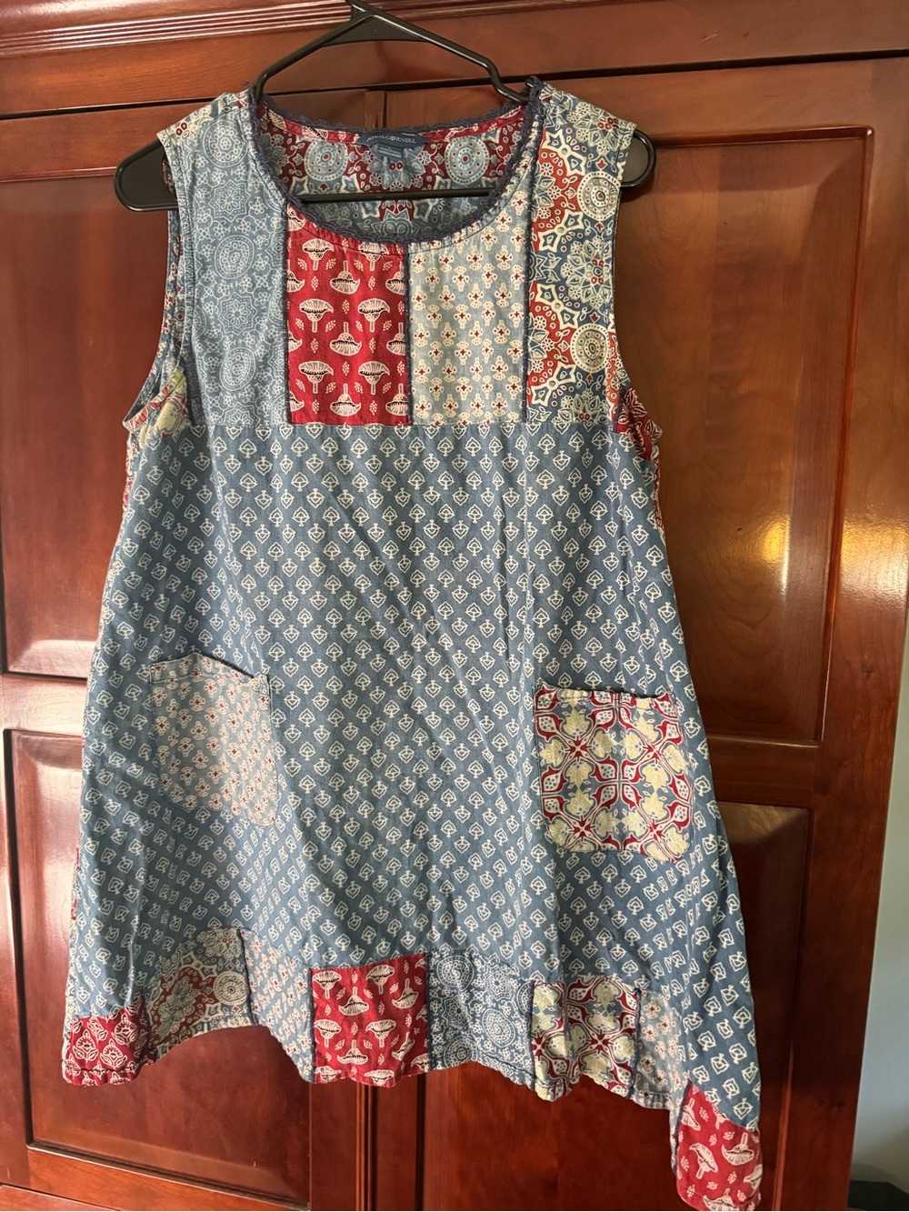 Sleeveless Patchwork Casual A-Line Dress in Blue and Red